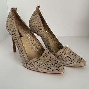 Rachel Zoe Taupe Laser-Cut Heels
